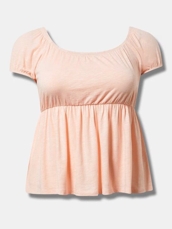 torrid Tops - Torrid Pink Peach Babydoll Peplum Top Plus Size 2X NWT Cottagecore Romantic Boho